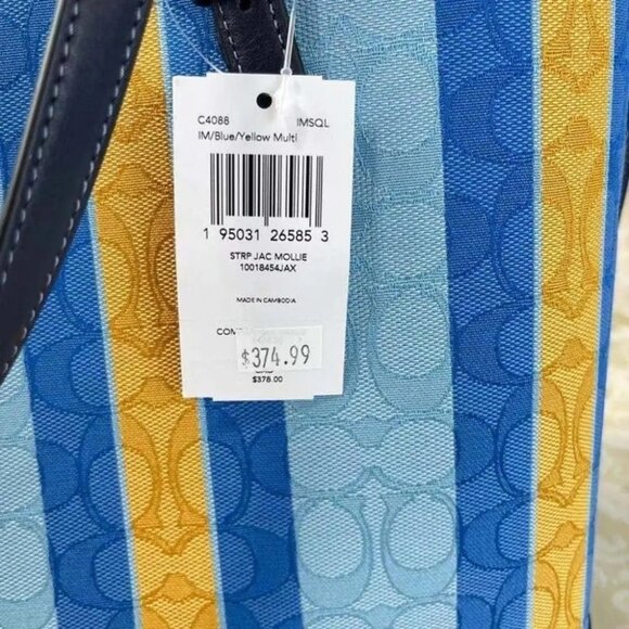 Coach Mollie Tote in signature jacquard with stripes C4088 Blue Yellow - Picture 6 of 6